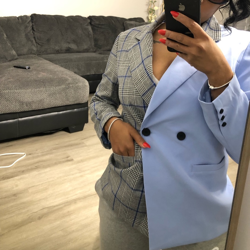 Powder blue plaid blazer